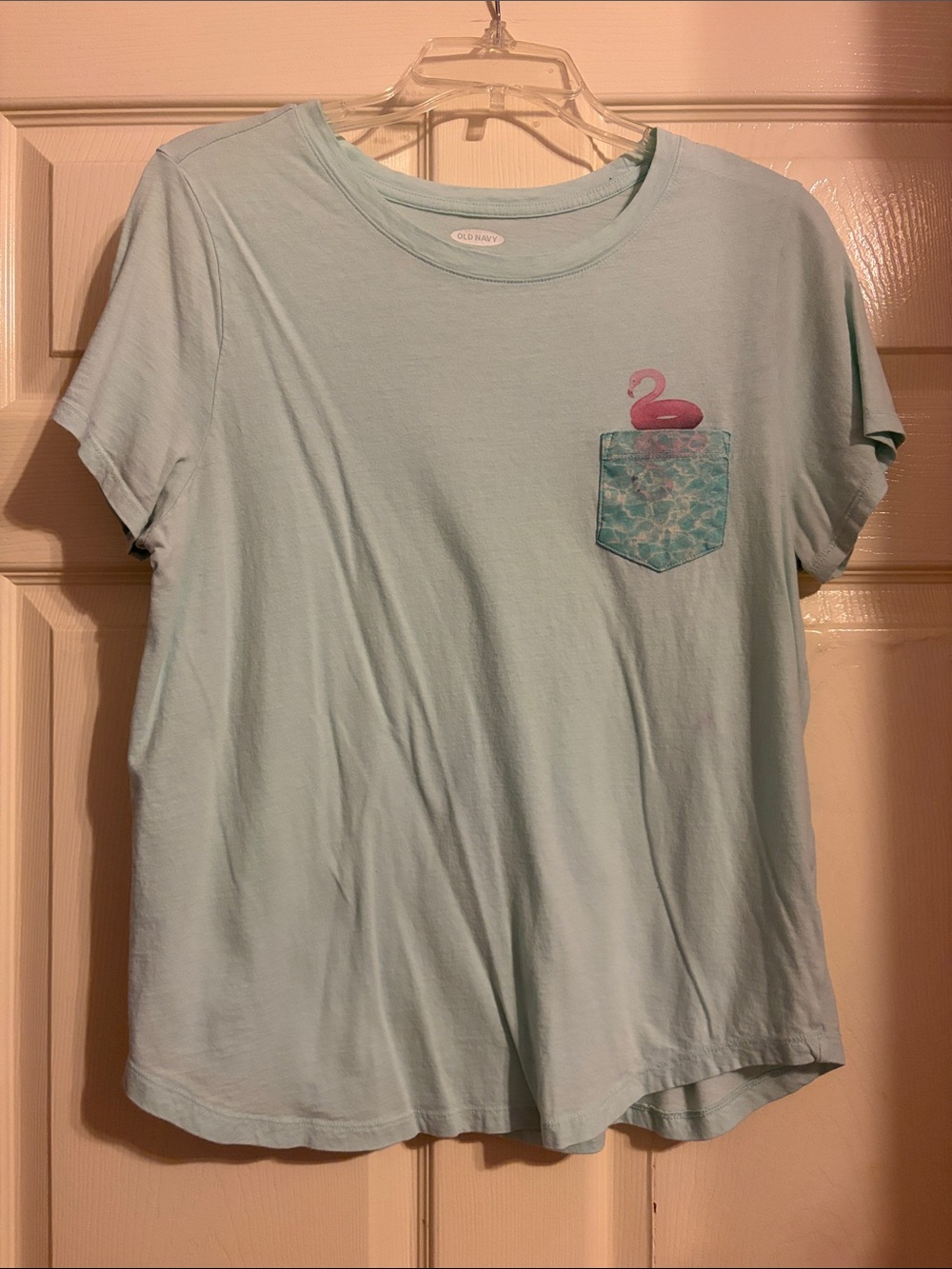 Old Navy Mint Blue Tee with Flamingo Pocket